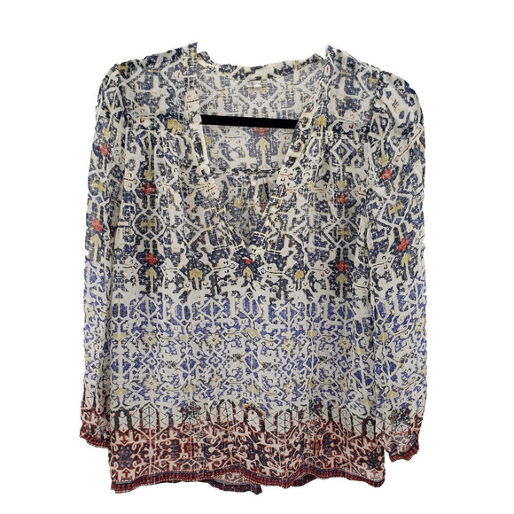 Joie Geometric Print Blouse Womens Size Medium 100% Silk Semi Sheer Top - Picture 1 of 10